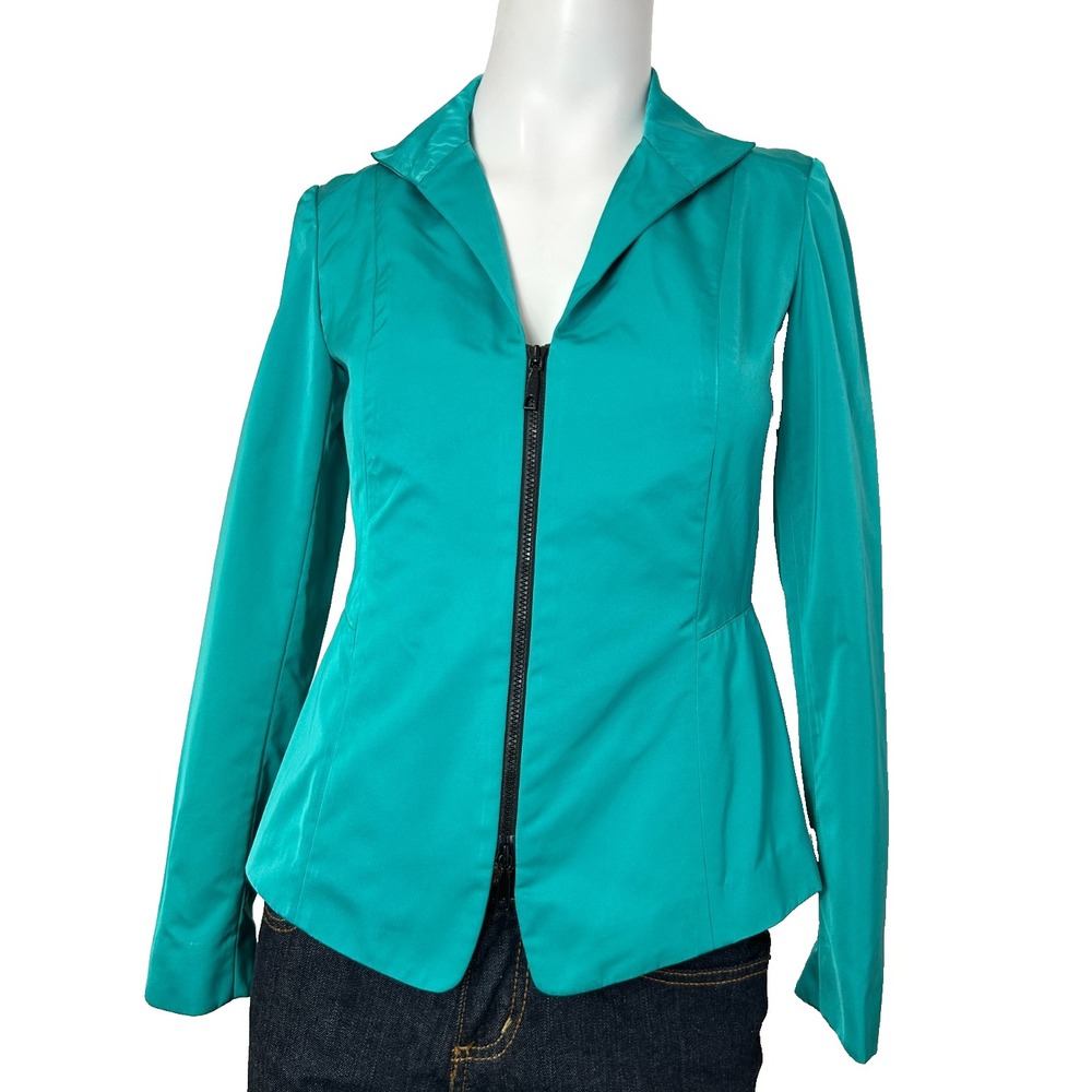 Lafayette 148 NY Zip Blazer Jacket Womens Petite 0 Transformative Teal Flawed